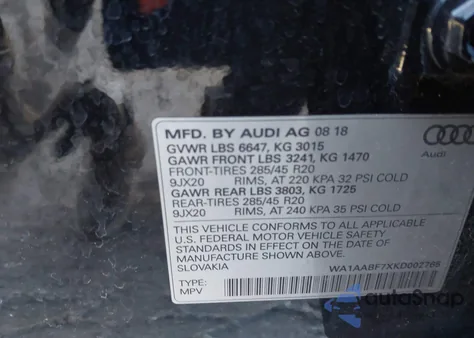 2019 Audi Q7 55 Premium z USA, uszkodzony, nr VIN WA1AABF7XKD002765